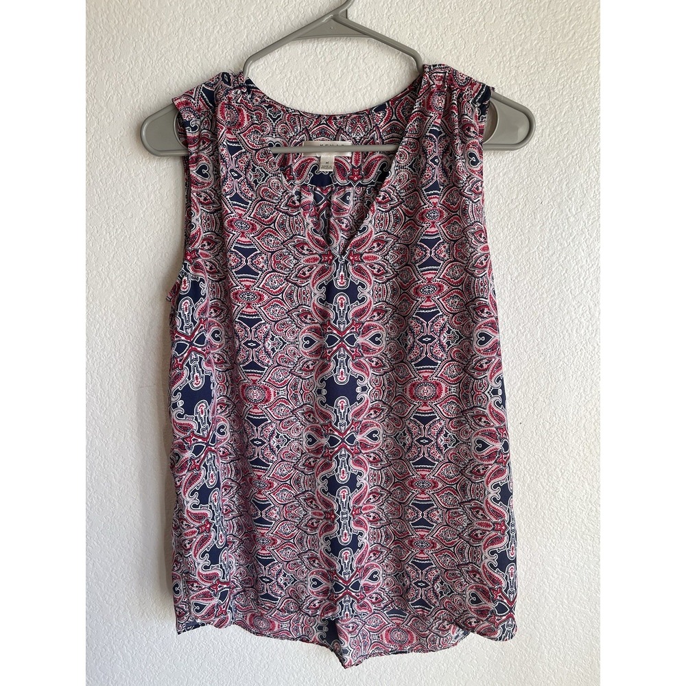 Knead Red‎ Blue Paisley Shell Sheer Blouse Tank Top Medium Women's